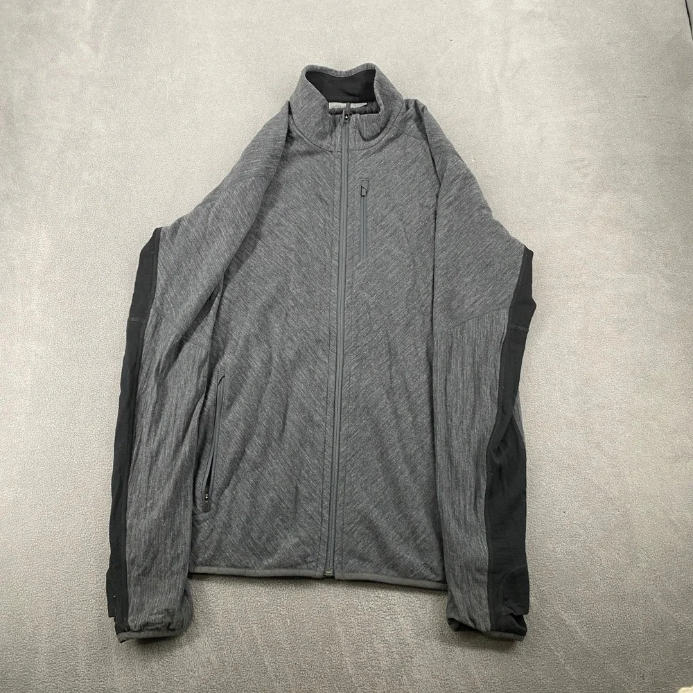 Icebreaker Mens XL Merino Wool Full Zip Jacket Gray Black Mid Layer 5362